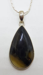 Sterling Silver Large Teardrop / Pear Shape Agate Pendant on Silver Chain