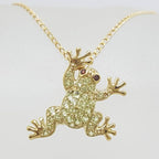 9ct Yellow Gold Peridot and Rhodolite Garnet Frog Pendant on 9ct Chain