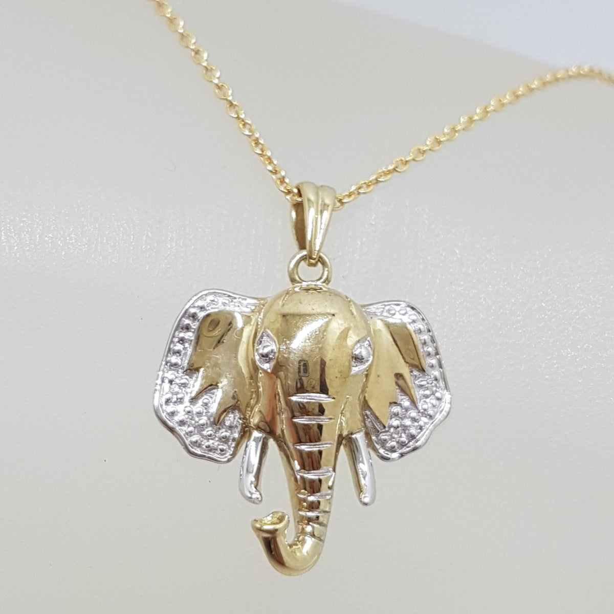 9ct Yellow Gold Diamond Elephant Head Pendant on Gold Chain