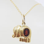9ct Yellow Gold Garnet Elephant Pendant on Gold Chain