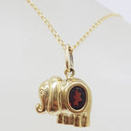 9ct Yellow Gold Garnet Elephant Pendant on Gold Chain