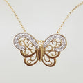 9ct Yellow Gold Ornate Filigree Diamond Butterfly Pendant on 9ct Gold Chain