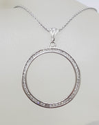 9ct White Gold Channel Set Circle / Round Diamond Pendant on 9ct Chain