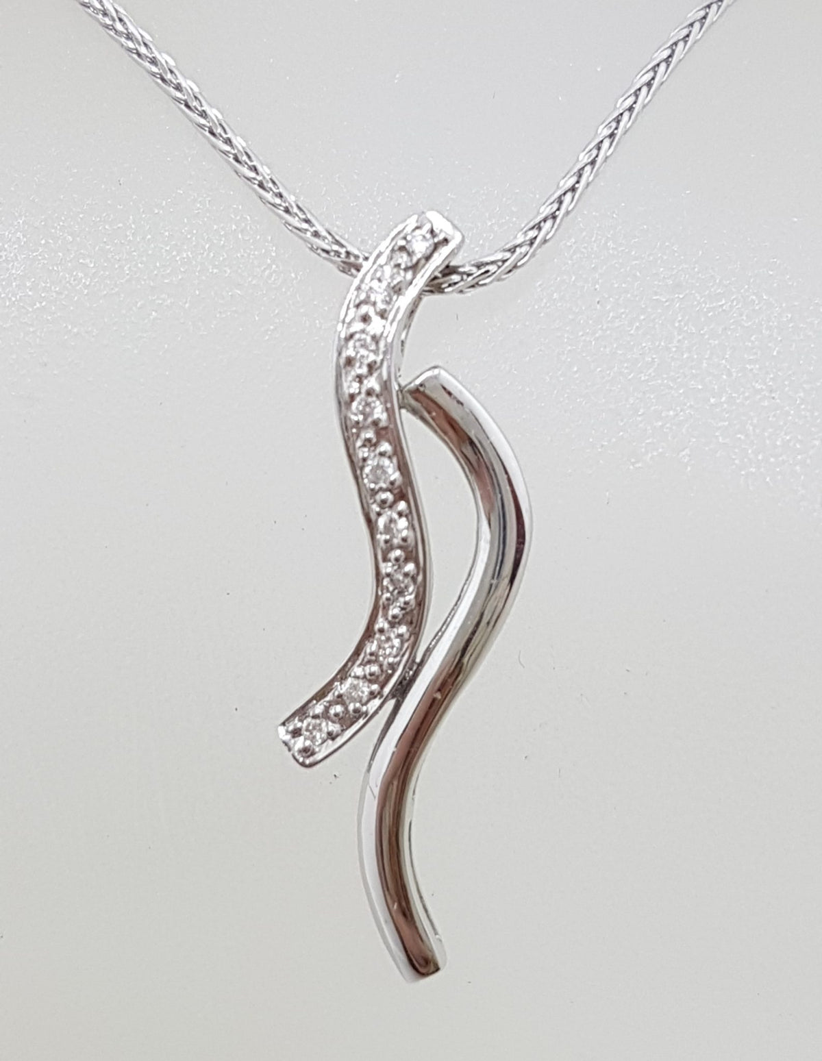 9ct White Gold Diamond Twist Pendant on 9ct Chain