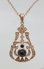 9ct Rose Gold Onyx and Diamond Pendant on 9ct Chain