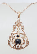 9ct Rose Gold Onyx and Diamond Pendant on 9ct Chain