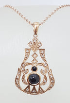 9ct Rose Gold Onyx and Diamond Pendant on 9ct Chain
