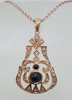 9ct Rose Gold Onyx and Diamond Pendant on 9ct Chain