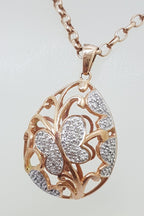 9ct Rose Gold Large Ornate Butterfly Pendant set with Diamonds on 9ct Chain
