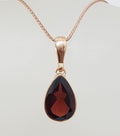 9ct Rose Gold Teardrop Pear Shape Garnet Pendant on 9ct Chain