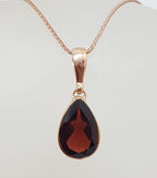 9ct Rose Gold Teardrop Pear Shape Garnet Pendant on 9ct Chain