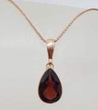 9ct Rose Gold Teardrop Pear Shape Garnet Pendant on 9ct Chain