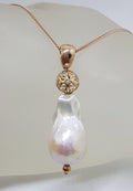 9ct Rose Gold Large Baroque Pearl Pendant on 9ct Gold Chain