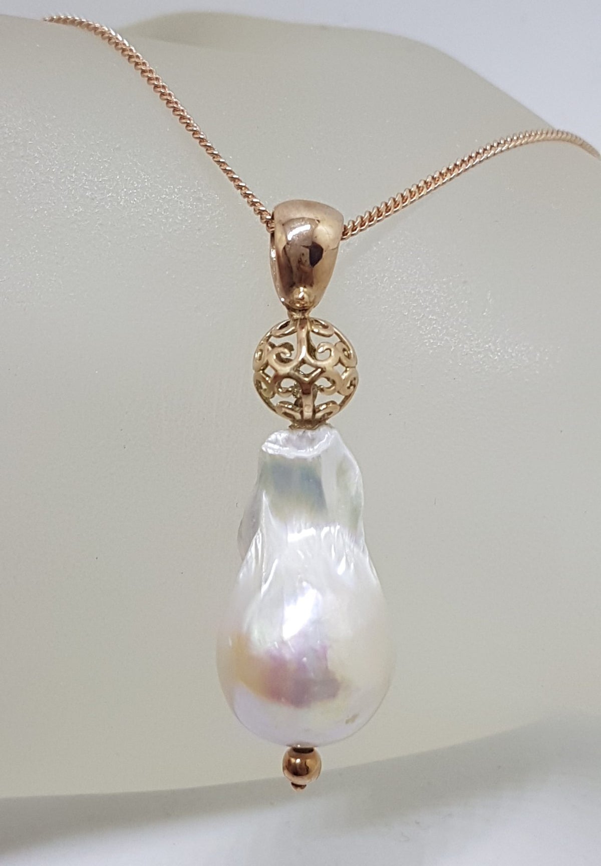 9ct Rose Gold Large Baroque Pearl Pendant on 9ct Gold Chain