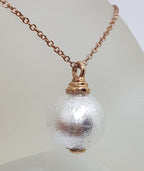9ct Rose Gold Silver Coloured Murano Glass Ball Pendant on 9ct Chain