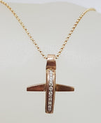 9ct Rose Gold Diamond Cross / Crucifix Pendant on 9ct Chain