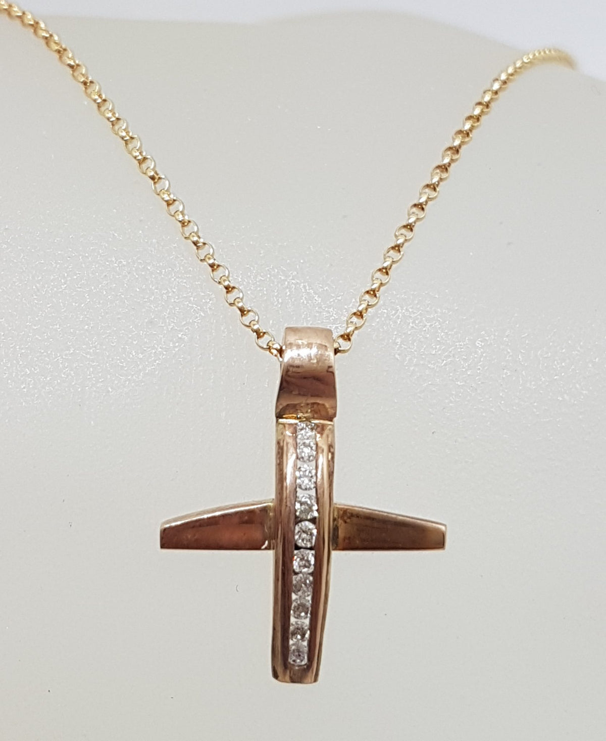 9ct Rose Gold Diamond Cross / Crucifix Pendant on 9ct Chain