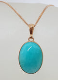 9ct Rose Gold Oval Amazonite Pendant on 9ct Chain - Large