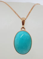 9ct Rose Gold Oval Amazonite Pendant on 9ct Chain - Large
