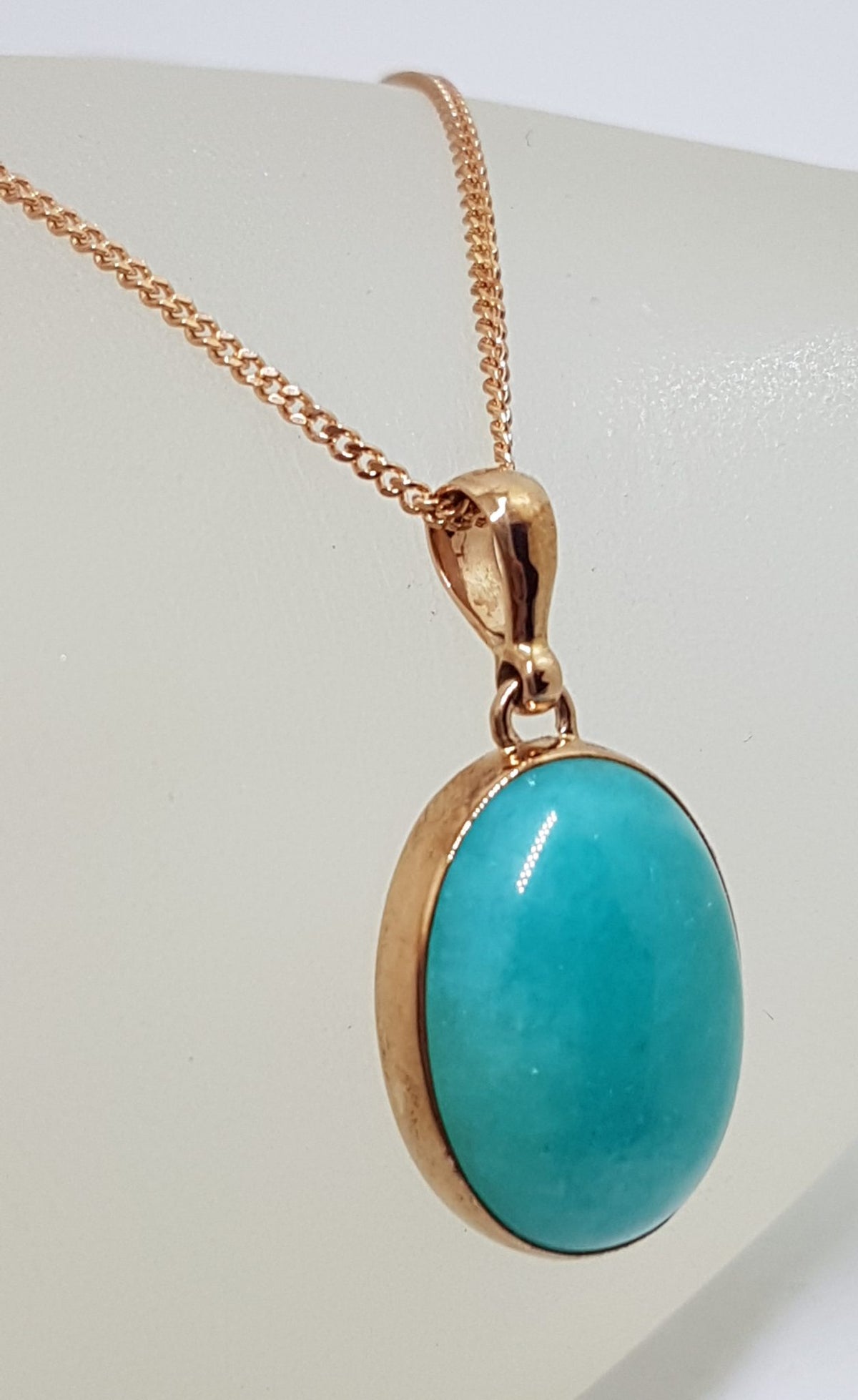 9ct Rose Gold Oval Amazonite Pendant on 9ct Chain - Large