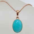 9ct Rose Gold Oval Amazonite Pendant on 9ct Chain - Medium