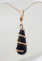 9ct Rose Gold Onyx Twist Drop Pendant on 9ct Chain - Earrings also available