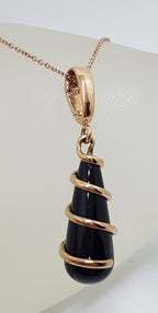 9ct Rose Gold Onyx Twist Drop Pendant on 9ct Chain - Earrings also available