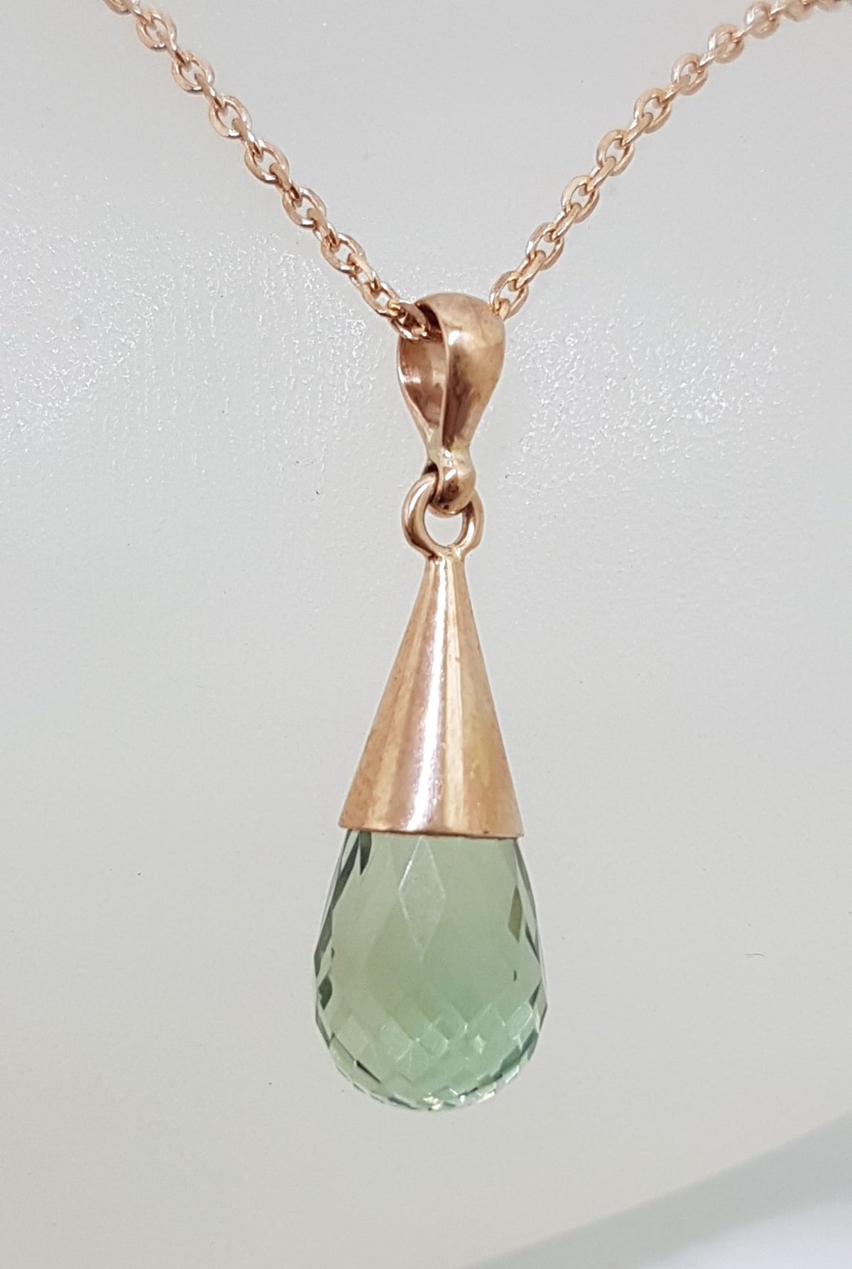 9ct Rose Gold Green Amethyst / Prasiolite Cone Pendant on Gold Chain