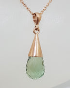 9ct Rose Gold Green Amethyst / Prasiolite Cone Pendant on Gold Chain