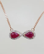 9ct Rose Gold Diamond &amp; Ruby Infinity Collier Necklace / Chain