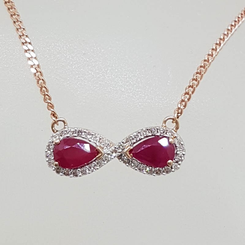 9ct Rose Gold Diamond &amp; Ruby Infinity Collier Necklace / Chain
