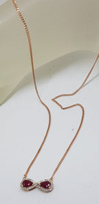 9ct Rose Gold Diamond &amp; Ruby Infinity Collier Necklace / Chain