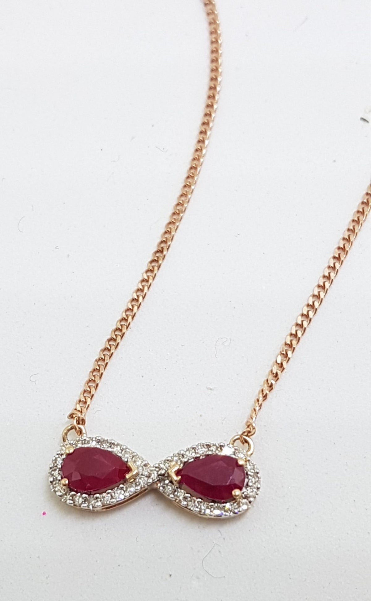 9ct Rose Gold Diamond &amp; Ruby Infinity Collier Necklace / Chain