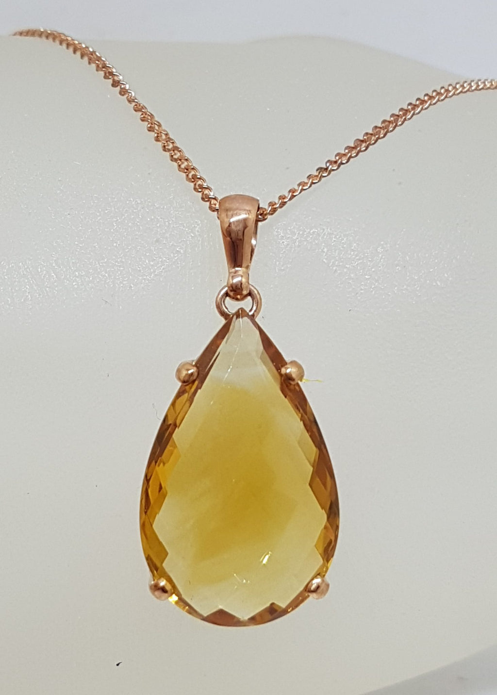 9ct Rose Gold Large Teardrop Shape Citrine Pendant on 9ct Chain