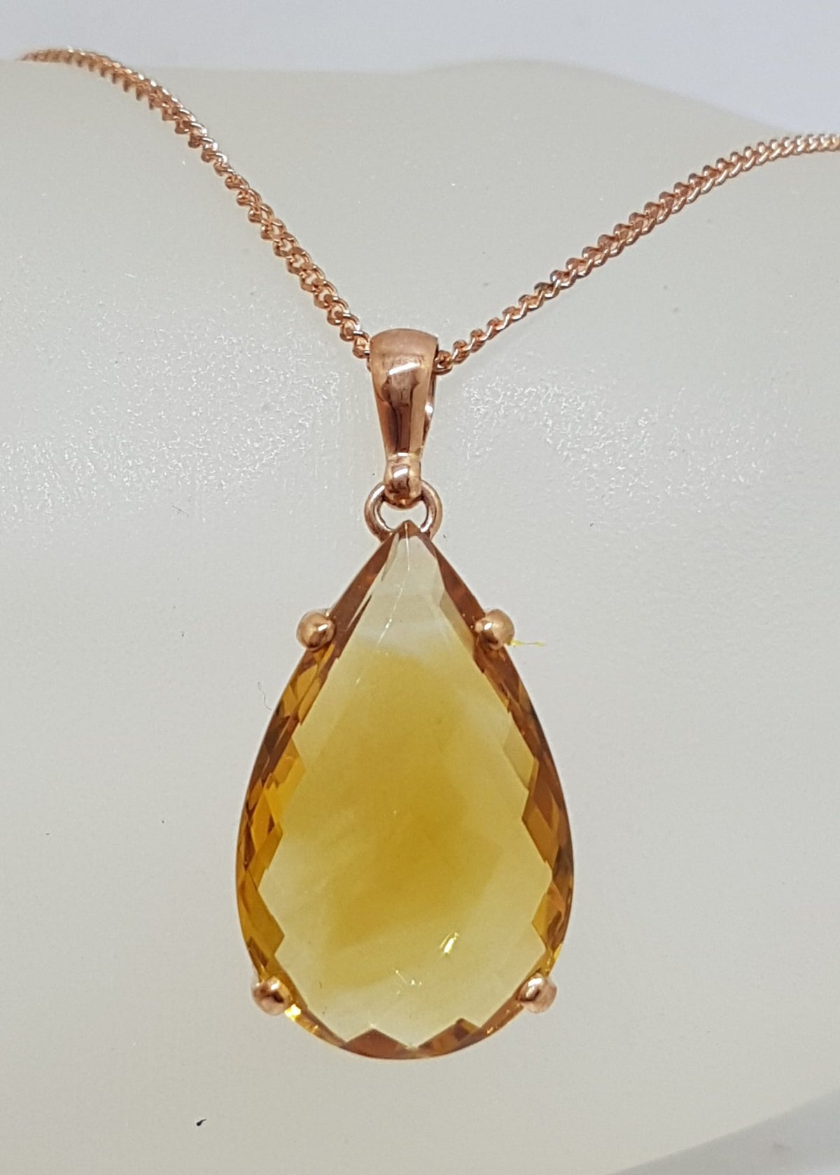 9ct Rose Gold Large Teardrop Shape Citrine Pendant on 9ct Chain