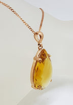 9ct Rose Gold Large Teardrop Shape Citrine Pendant on 9ct Chain