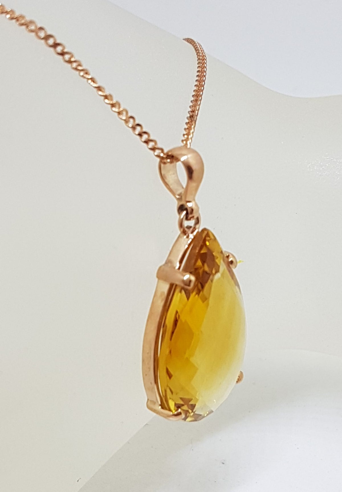 9ct Rose Gold Large Teardrop Shape Citrine Pendant on 9ct Chain