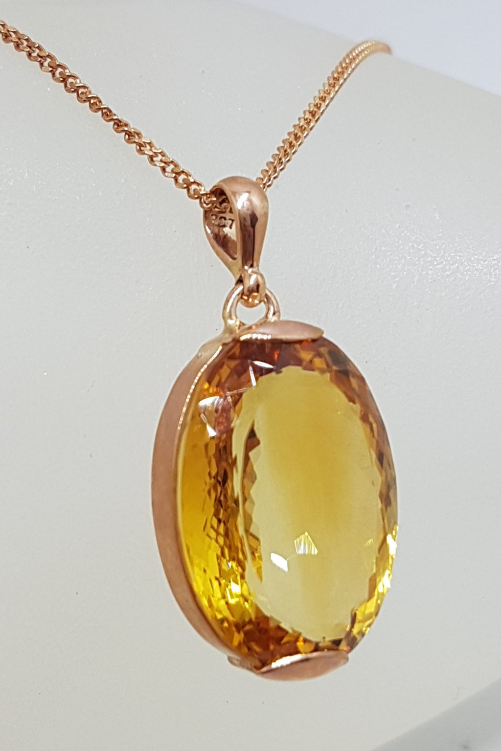 9ct Rose Gold Large Oval Citrine Pendant on 9ct Chain