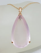 9ct Rose Gold Large Teardrop Shape Rose Quartz Pendant on 9ct Chain