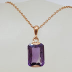 9ct Rose Gold Rectangular Amethyst Pendant on 9ct Chain