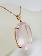 9ct Rose Gold Rose Quartz Pendant - Oval - on 9ct Chain