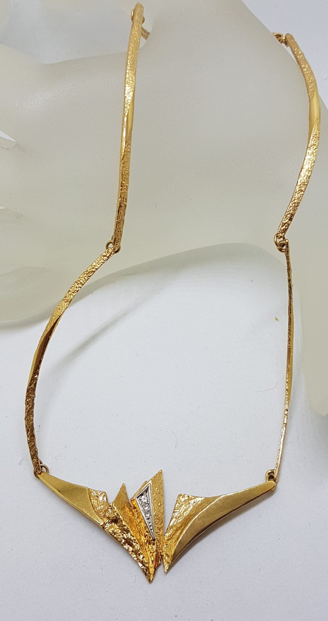 18ct Yellow Gold Designer Necklace set with Diamonds in Original Box