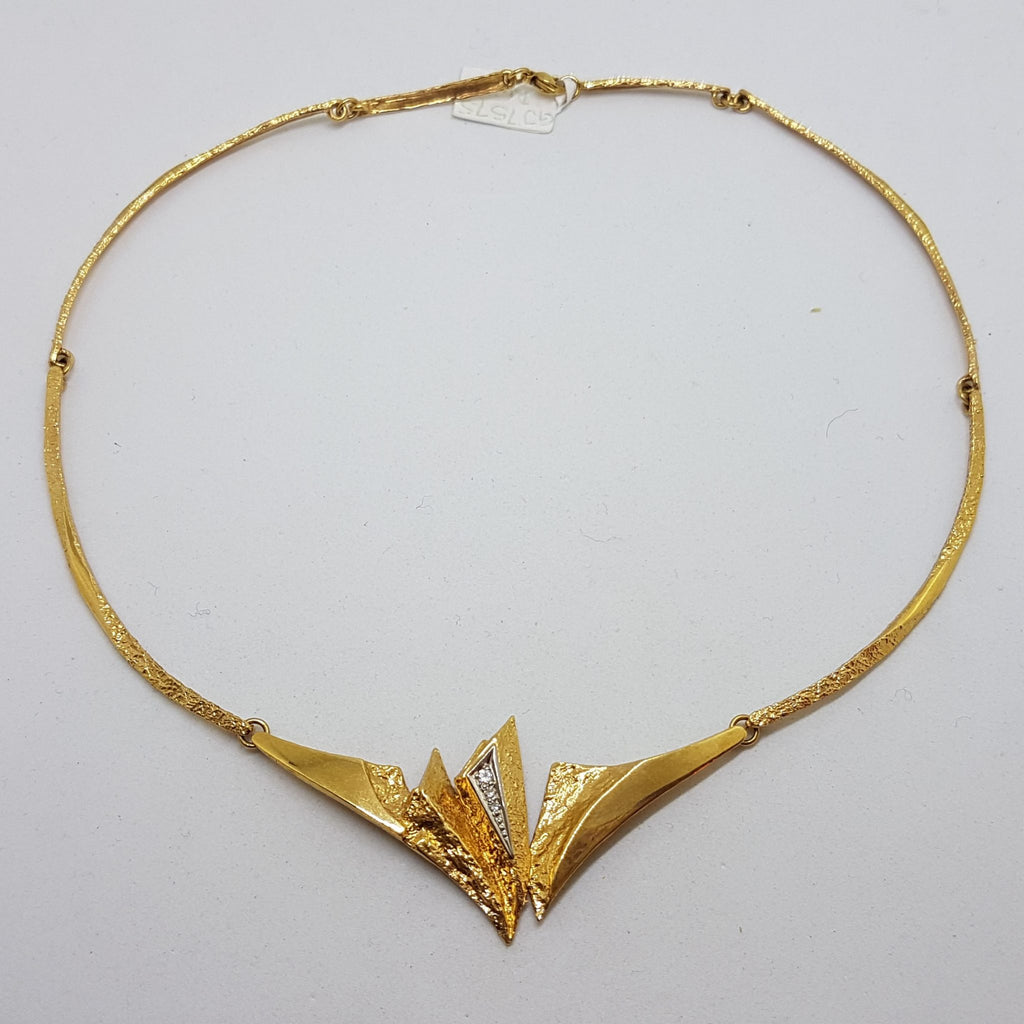 18ct Yellow Gold Designer Necklace set with Diamonds in Original Box