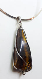 Sterling Silver Large Triangle Shape Amber Pendant on Choker