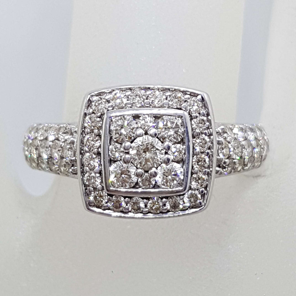 9ct White Gold Square Cluster Diamond Engagement / Dress Ring