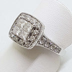 14ct White Gold Square High Set Ornate Cluster Diamond Engagement / Dress Ring
