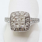 14ct White Gold Square High Set Ornate Cluster Diamond Engagement / Dress Ring