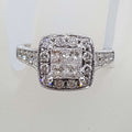 14ct White Gold Square High Set Ornate Cluster Diamond Engagement / Dress Ring