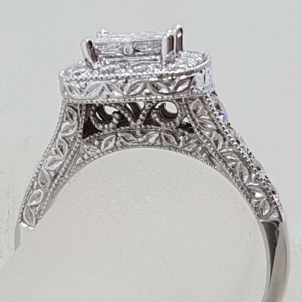14ct White Gold Square High Set Ornate Cluster Diamond Engagement / Dress Ring