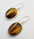 Sterling Silver Large Oval Bezel Set Tiger Eye Drop Earrings